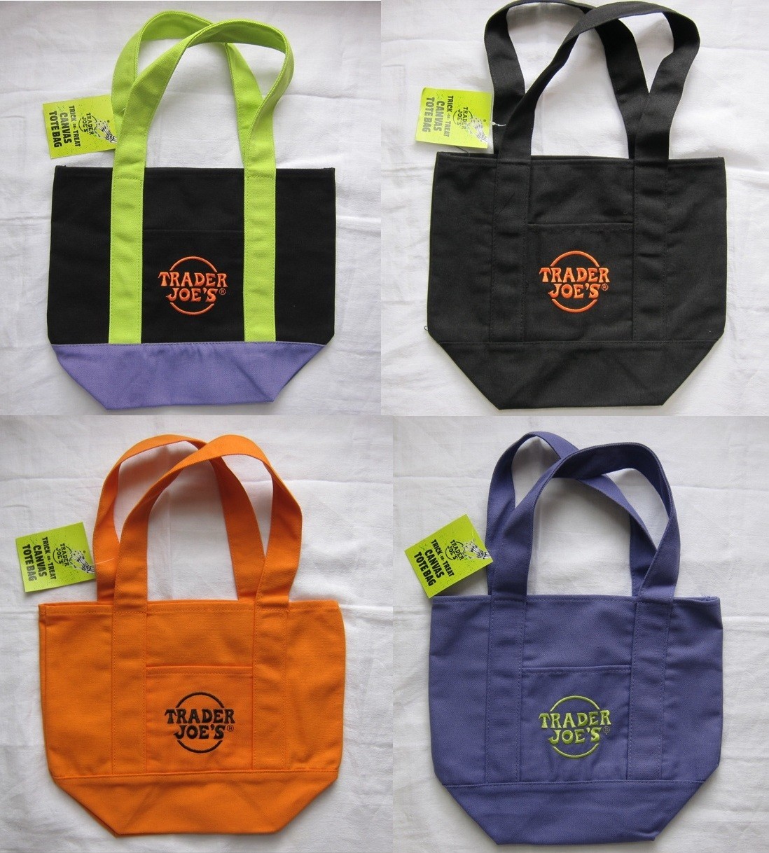 🎃👻🍬NEW Set of 4 Trader Joe\'s Mini Tote Bag Halloween.  📦Ready to Ship.
