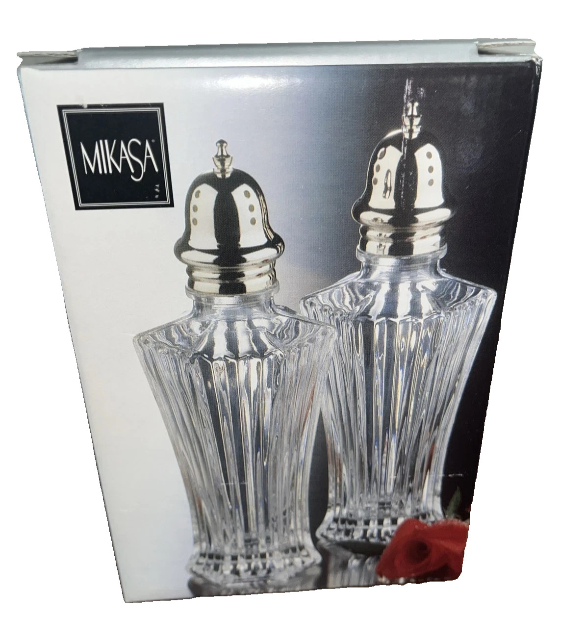 MIKASA Crystal Salt & Pepper Shakers Diamond Fire Dead Stock NIB  6.125\