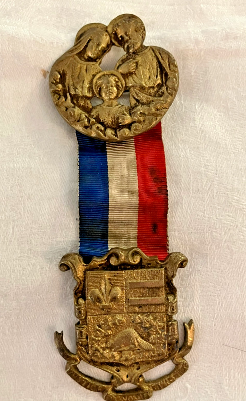 Antique French Catholic Holy Family Insignia Ribbon Badge Patrie Devouement