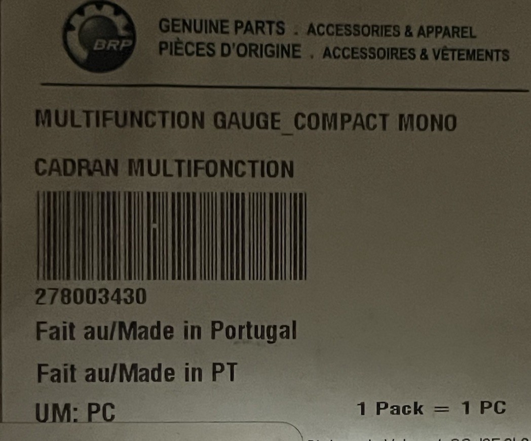 OEM Sea-Doo 278003430 Multifunction Gauge Compact Mono – Genuine BRP