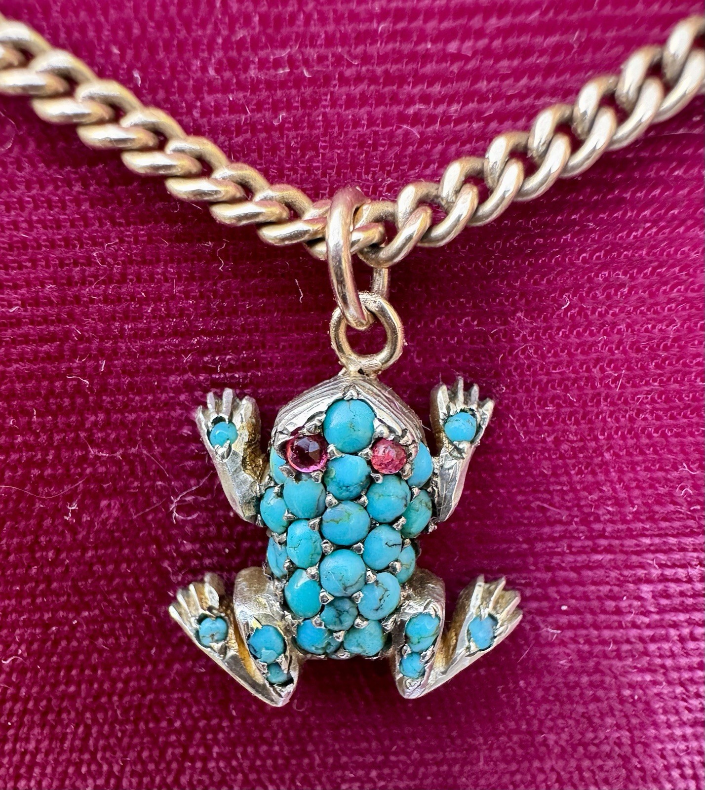 C 1890 Antique Victorian Turquoise Silver And Gold Frog Pendant Charm