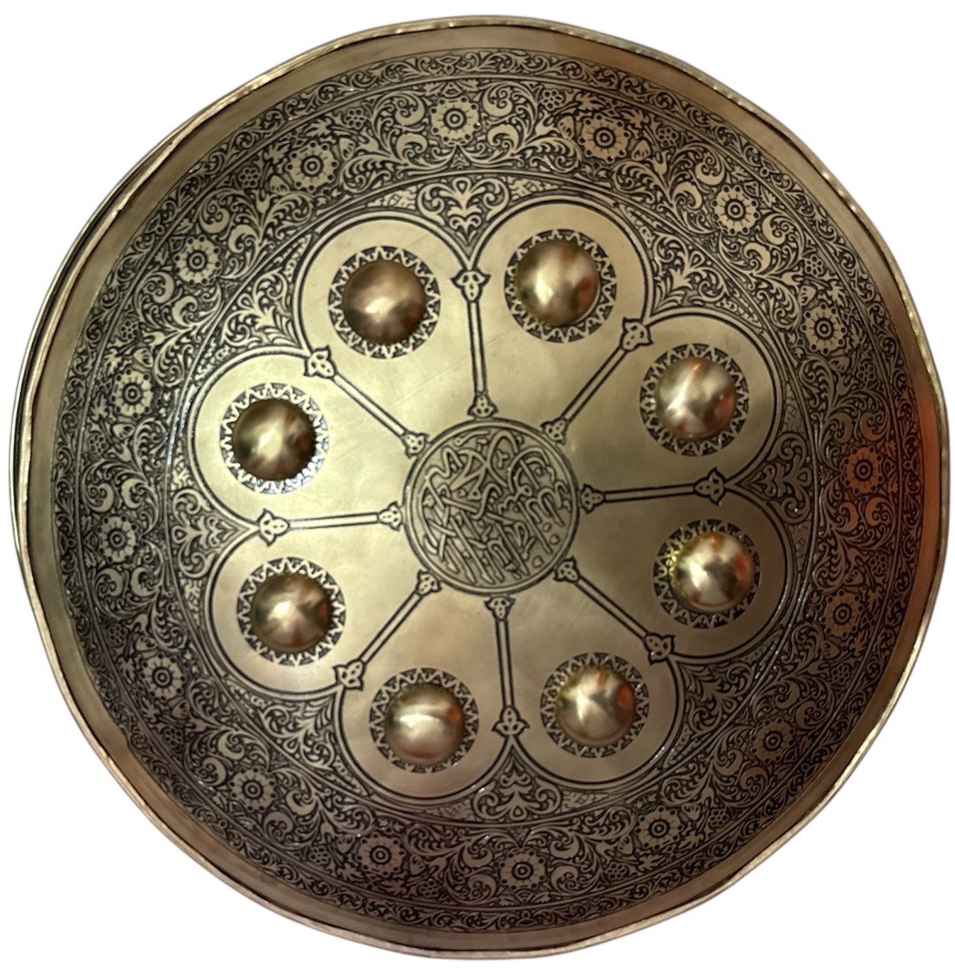 Islamic Arabic Holy Wordings Carved Steel Shield  18” golden Finish battle Ready