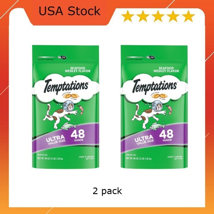 Temptations Classic Crunchy and Soft Dry Cat Treats Seafood Medley Flavor,2 pack