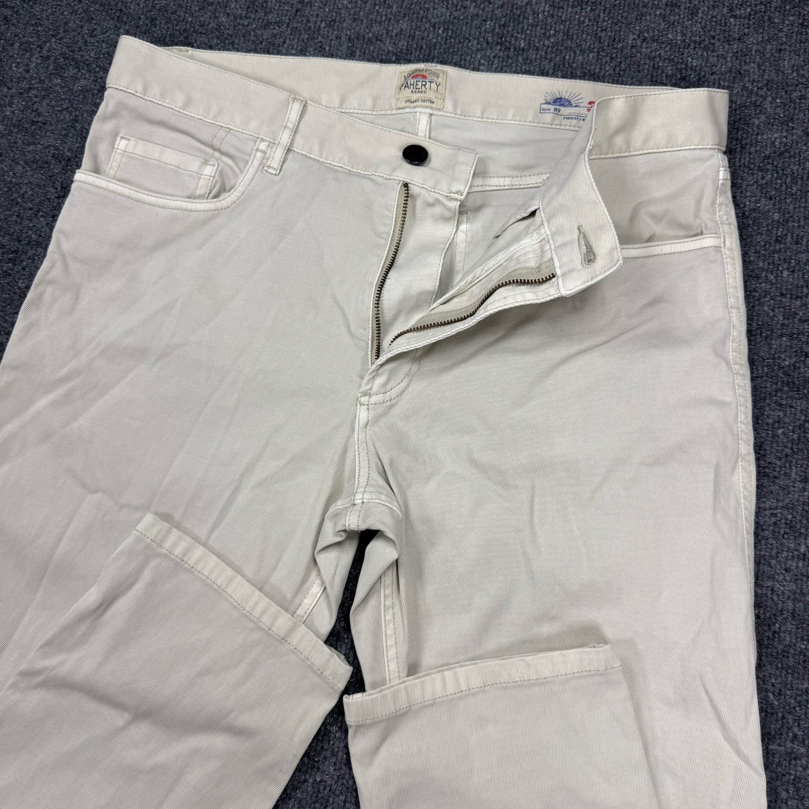 Faherty Pants Mens 33x32 Stone Comfort Twill 5-Pocket Slim Straight Chino Jean