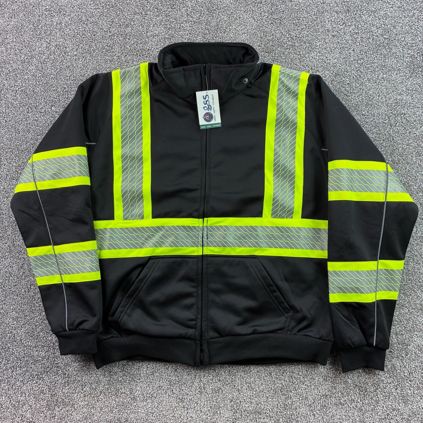 NEW GSS Safety Jacket Mens Large Black Onyx Full Zip High Vis Reflective