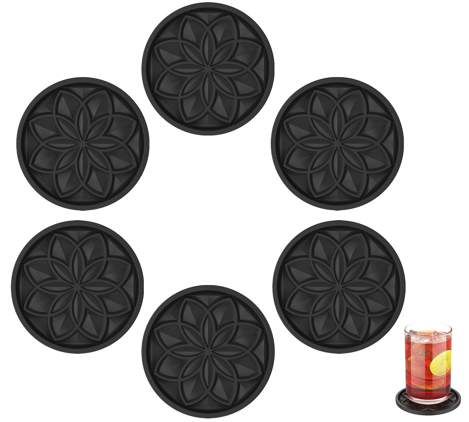Silicone Coasters Set for Drinks 6 Pcs Cup Mat for Coffee Table, Desk, Bar ... Silicone Coasters Set for Drinks 6 Pcs Cup Mat for Coffee Table, Desk, Bar ...