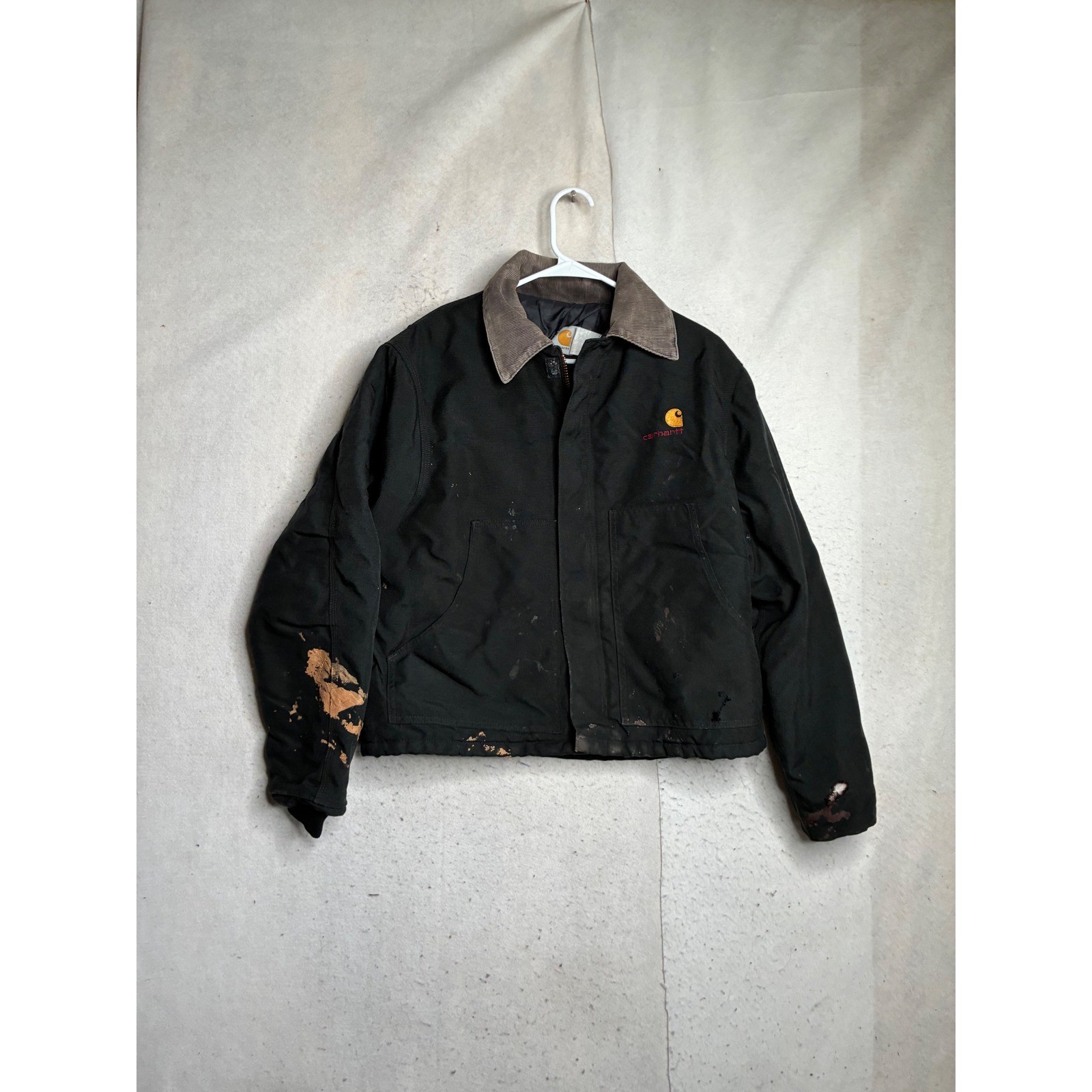 Vintage Carhartt Arctic Detroit Jacket Black Duck Canvas Paint Distressed 7658