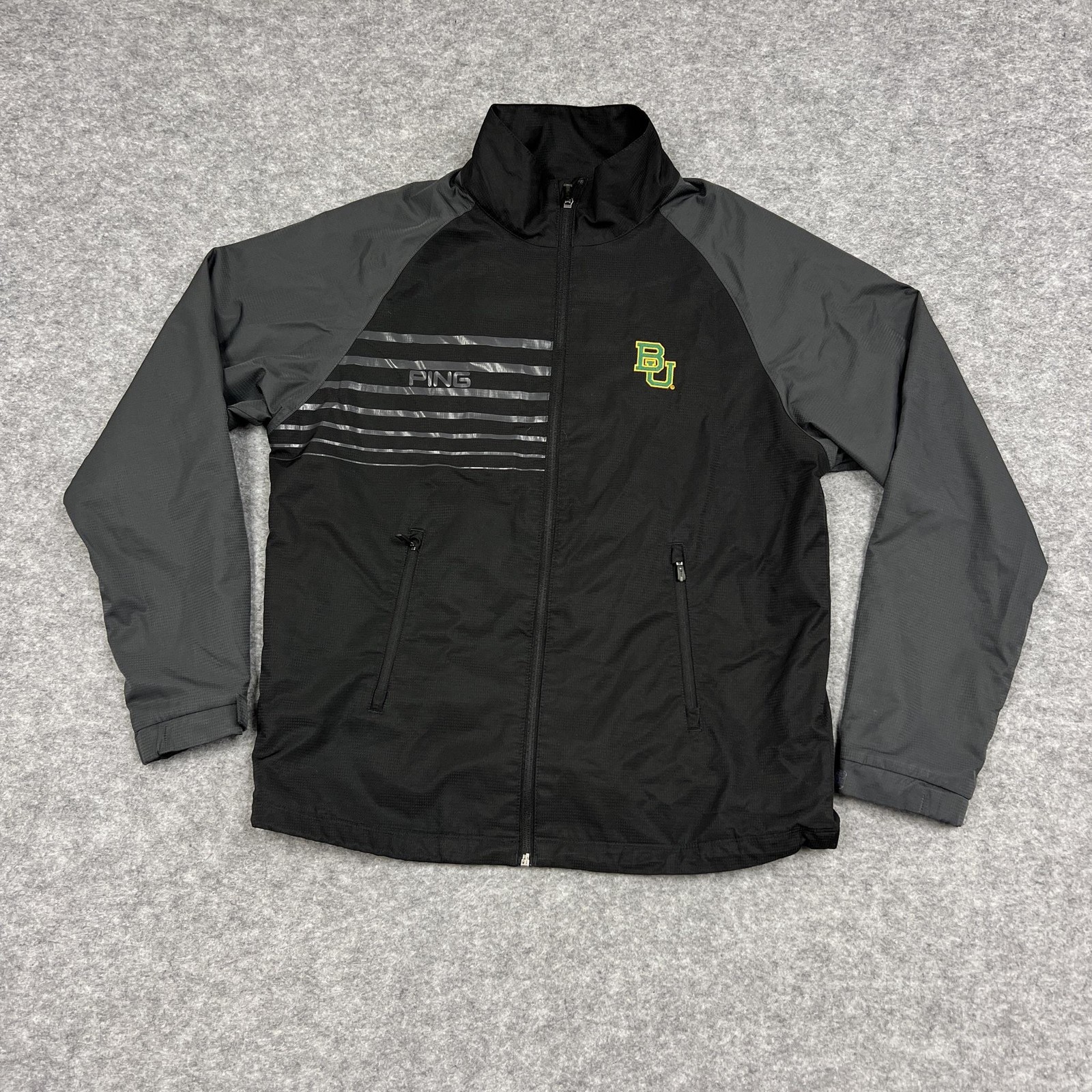 Baylor Bears Jacket Mens Medium Black NCAA Golf Full Zip Windbreaker BU PING