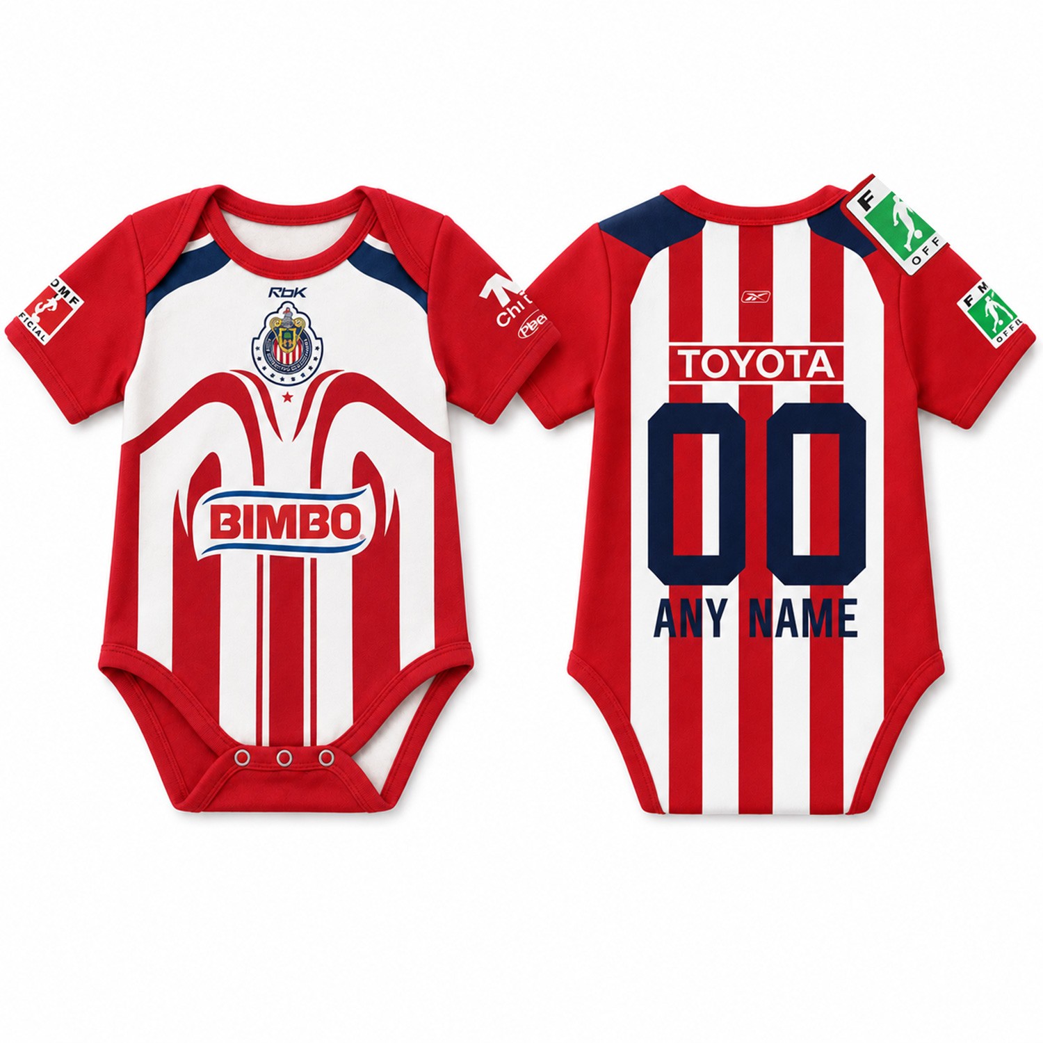 Personalized LIGA MX Chivas Guadalajara Baby Jsy Bodysuit Retro 2006 Home Personalized LIGA MX Chivas Guadalajara Baby Jsy Bodysuit Retro 2006 Home