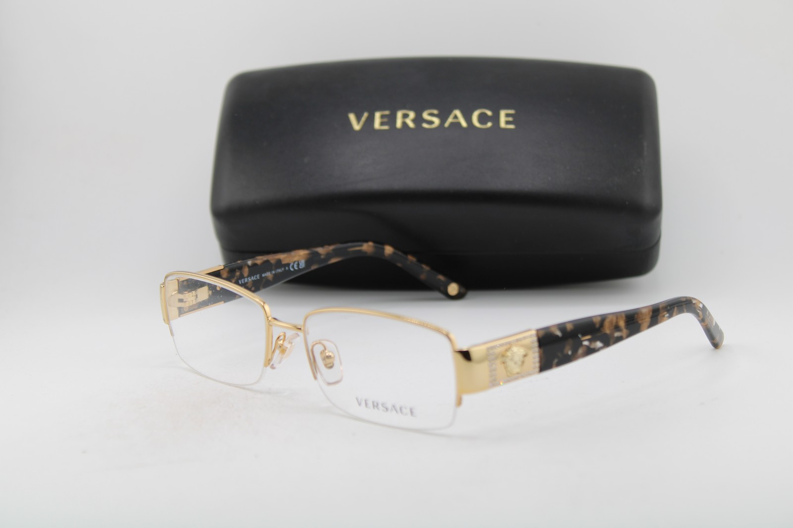 NEW VERSACE MOD. 1175-B 1002 GOLD BROWN CRYSTALS AUTHENTIC EYEGLASSES 53-17