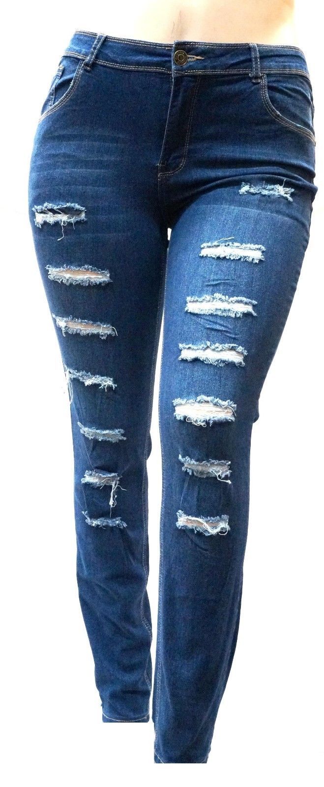 Jack david Womens Plus Size Denim Jeans Stretch Skinny Ripped Distressed