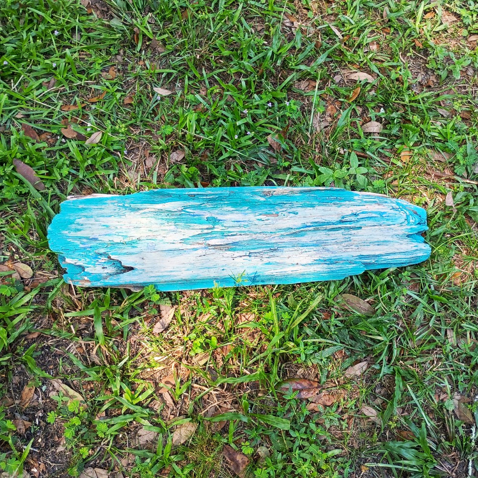 Blue & White Painted Petrified Wood Fossil Log 26 In Long 7 Inch Wide Blue & White Painted Petrified Wood Fossil Log 26 In Long 7 Inch Wide