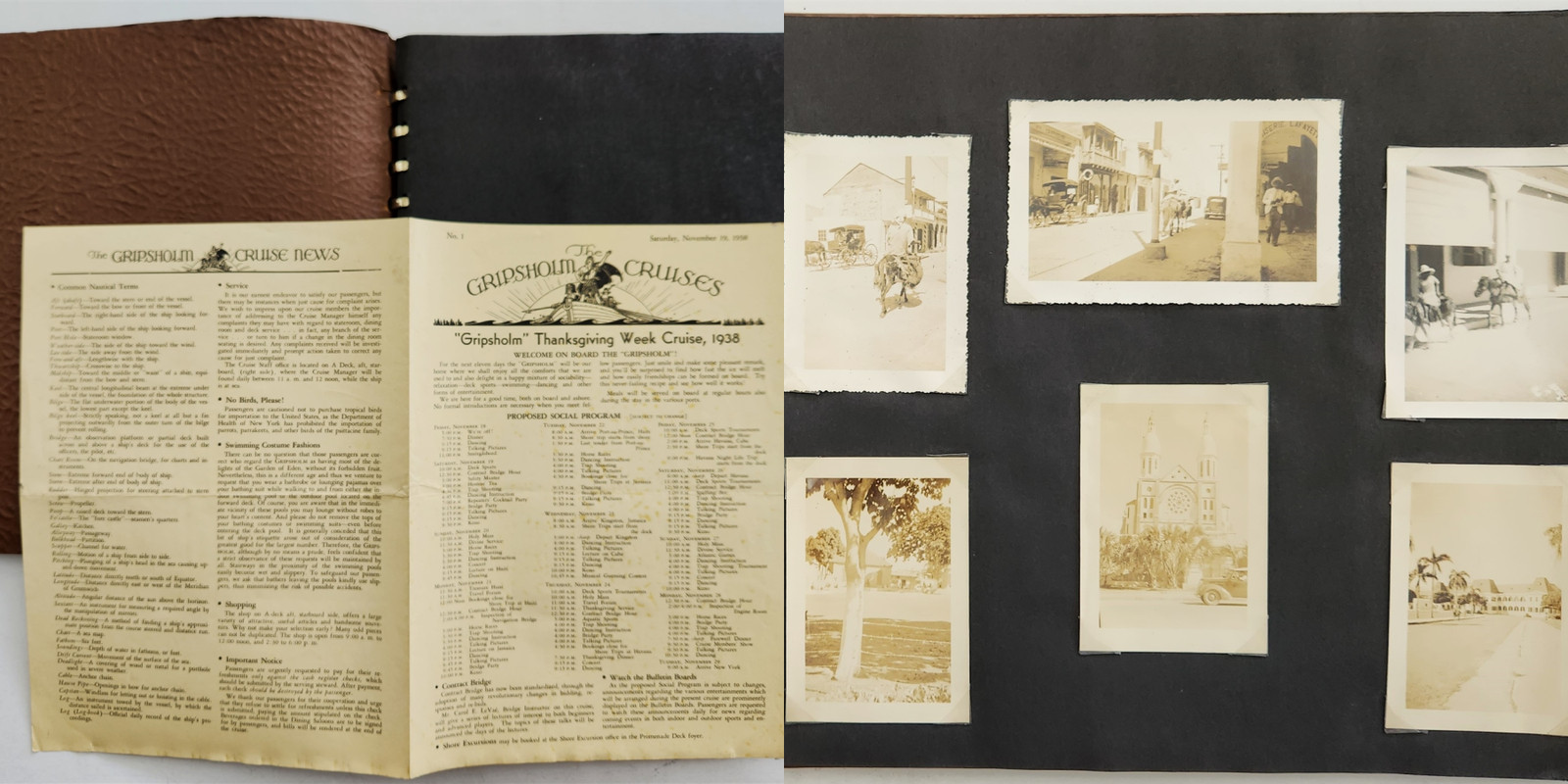 1938 vintage GRIPSHOLM CRUISE PROGRAM and PHOTO ALBUM Caribbean cruise