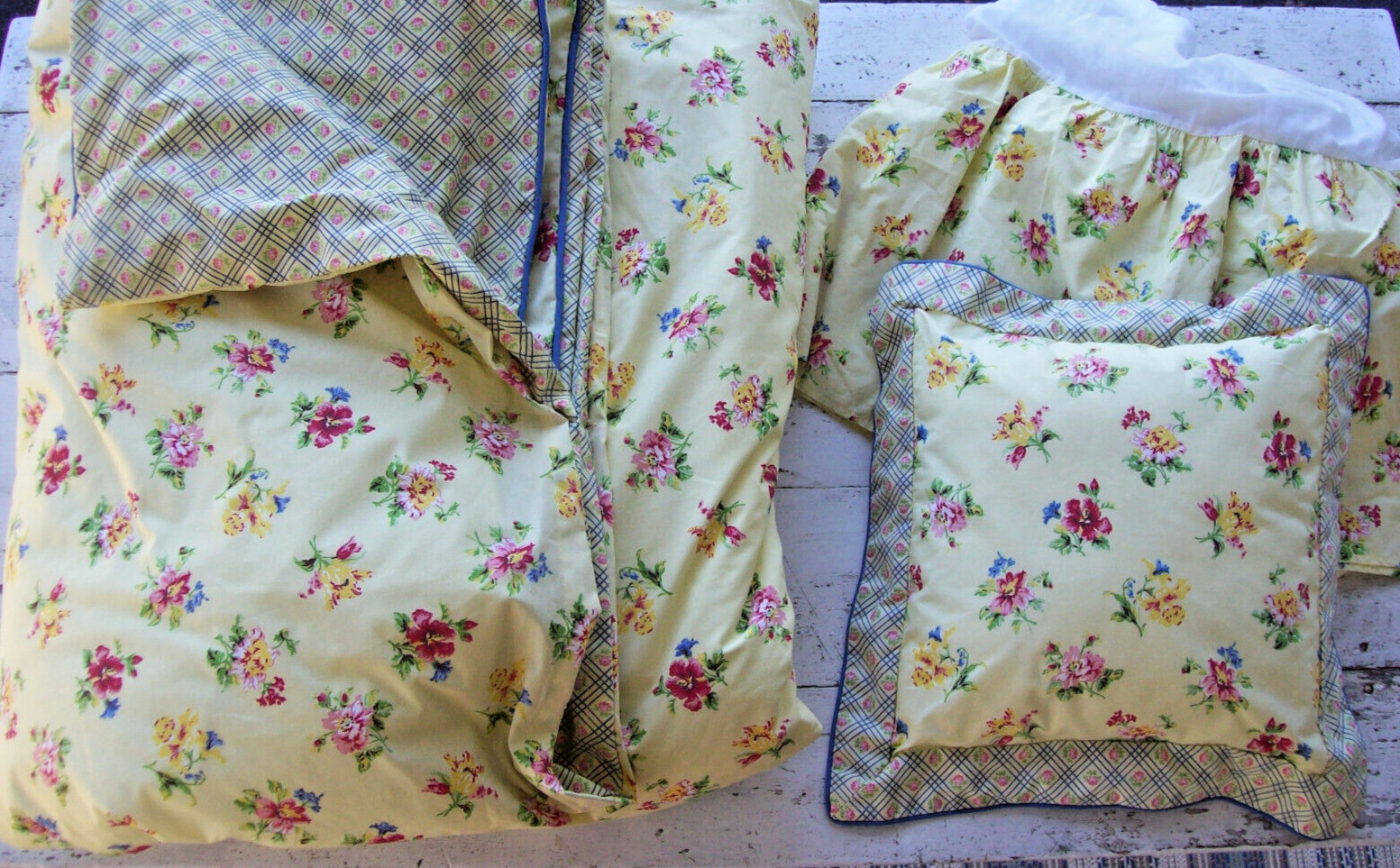 VTG Laura Ashley Carlisle Reversibe Twin Duvet W/Insert+Bedskirt+Throw Pillow