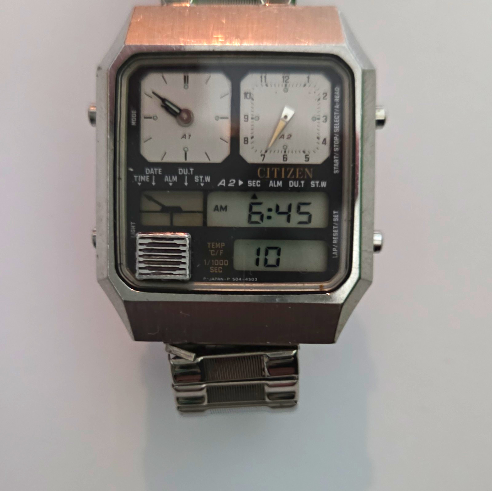 Citizen Ana-Digi Temp Quartz Analog/Digital Alarm Chrono Therm Watch-Works 100%