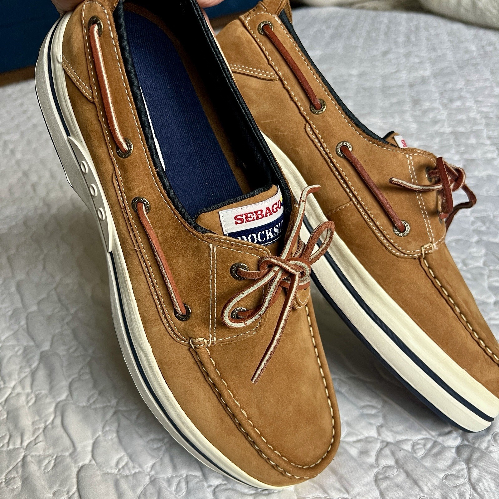Sebago Docksides Portland Tan Nubuck Leather Boat Shoes Men\'s Size 12 M NWOB