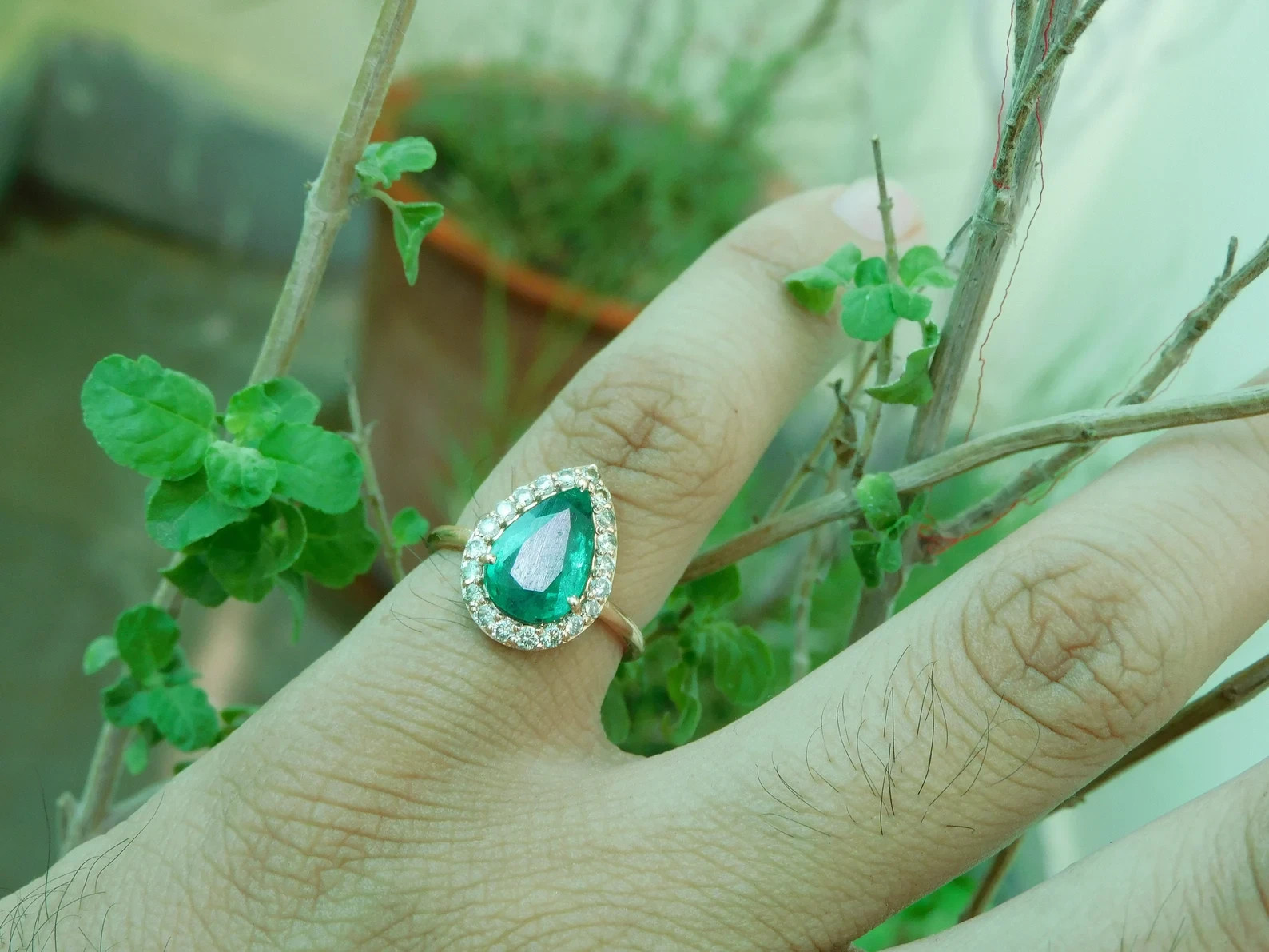 3.29 Ct Pear Cut Natural Emerald Diamond Wedding Ring 14K Yellow Gold Size 7 3.29 Ct Pear Cut Natural Emerald Diamond Wedding Ring 14K Yellow Gold Size 7