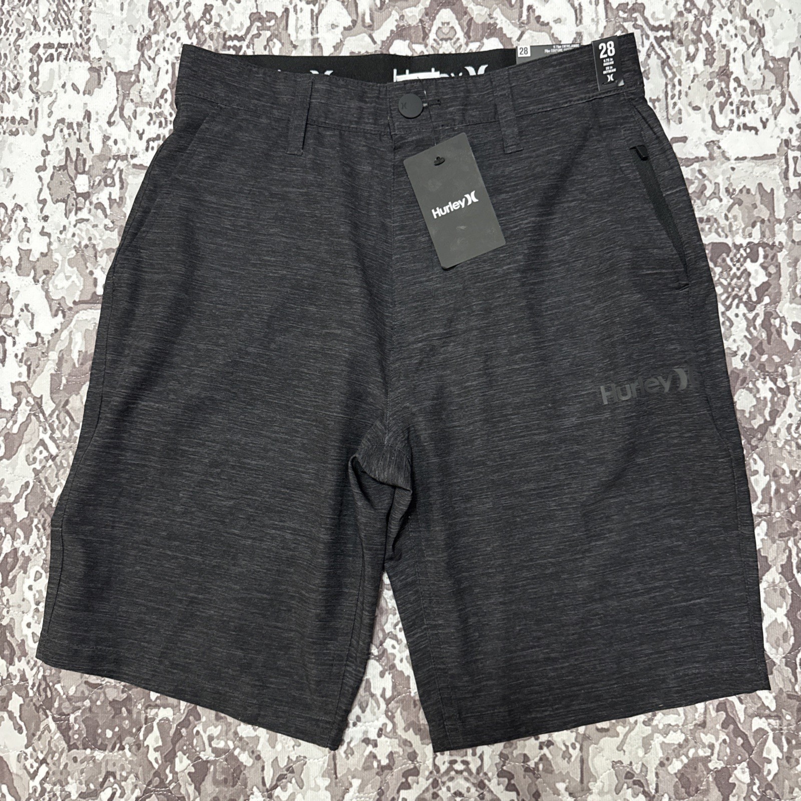 NWT Hurley Walk Shorts Heather Hybrid Logo Stretch Black Men’s Size 28