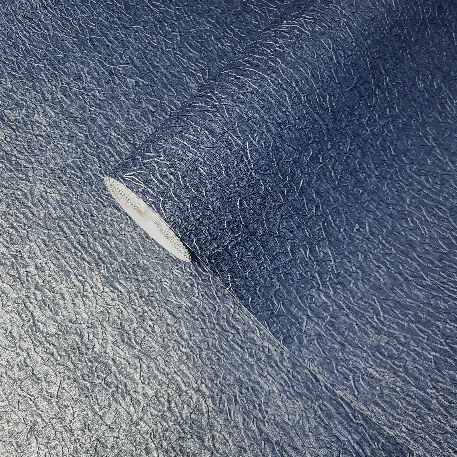 Embossed Modern Wallpaper Dark Navy Blue Metallic crashed foil plain textured 3D