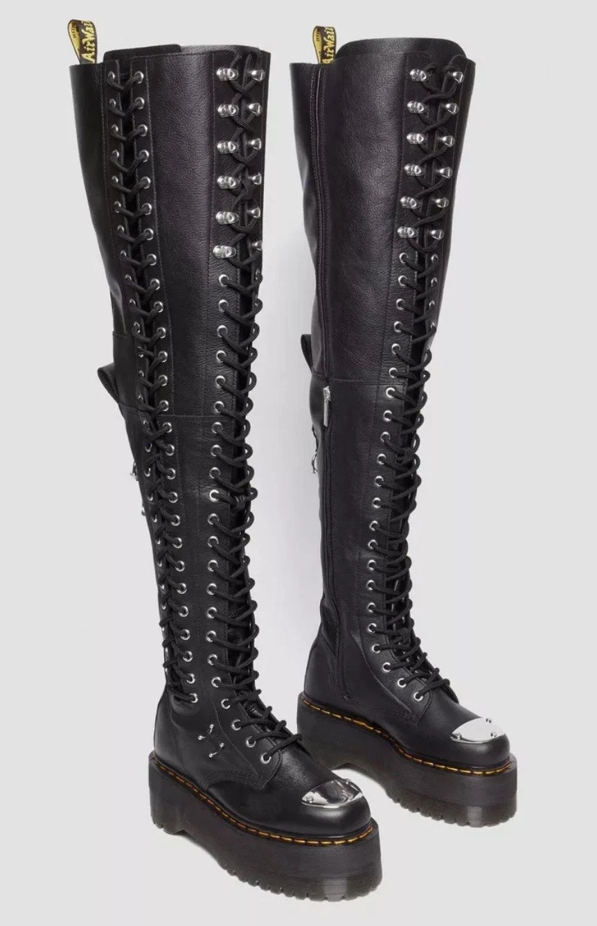 Dr Martens 28 XTRM Max Virginia Leather Black Knee High Boots Women’s Size 8