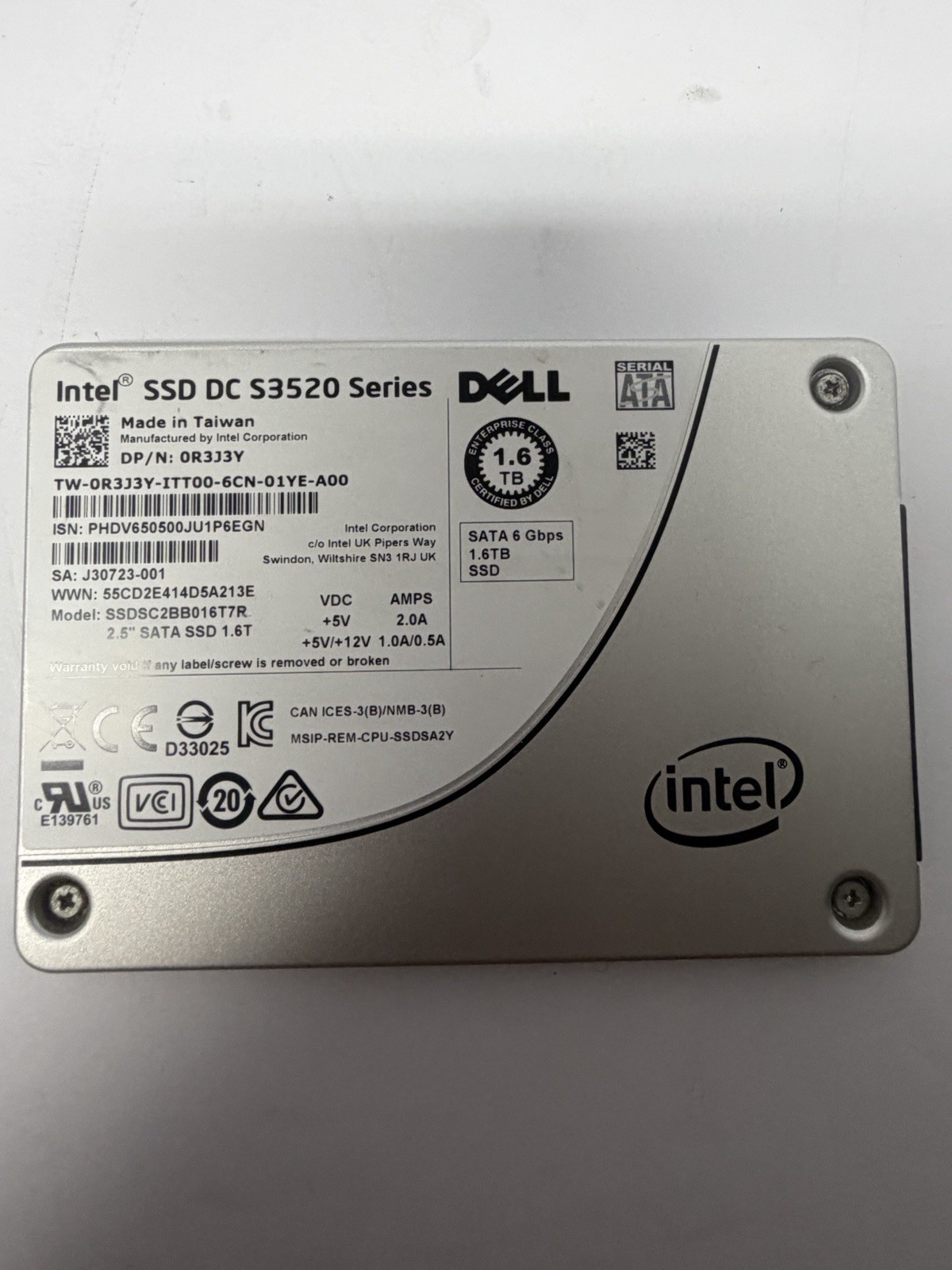 Dell Intel DC S3520 SSDSC2BB016T7R 1.6TB 2.5\ Dell Intel DC S3520 SSDSC2BB016T7R 1.6TB 2.5\