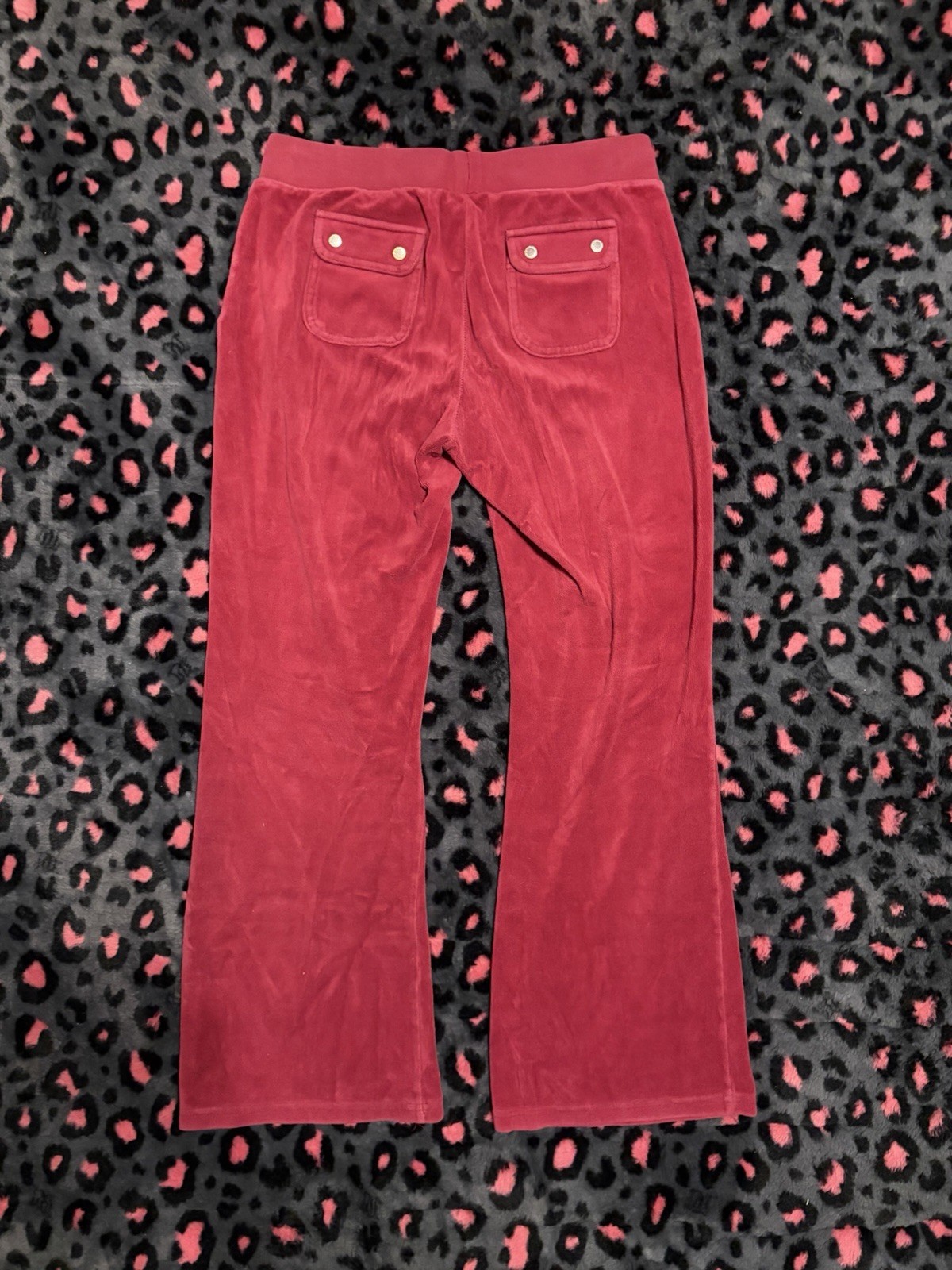 Vintage Y2K Juicy Couture Snap Button Pocket Pants Velour Maroon 