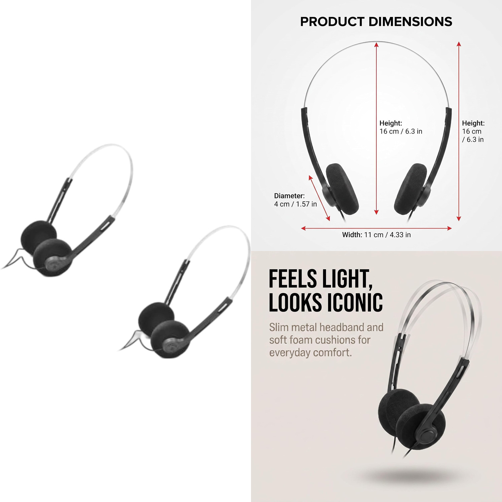 2 Pcs Retro On Ear Headphones, Wired Stereo Headphones, Lightweight Portable