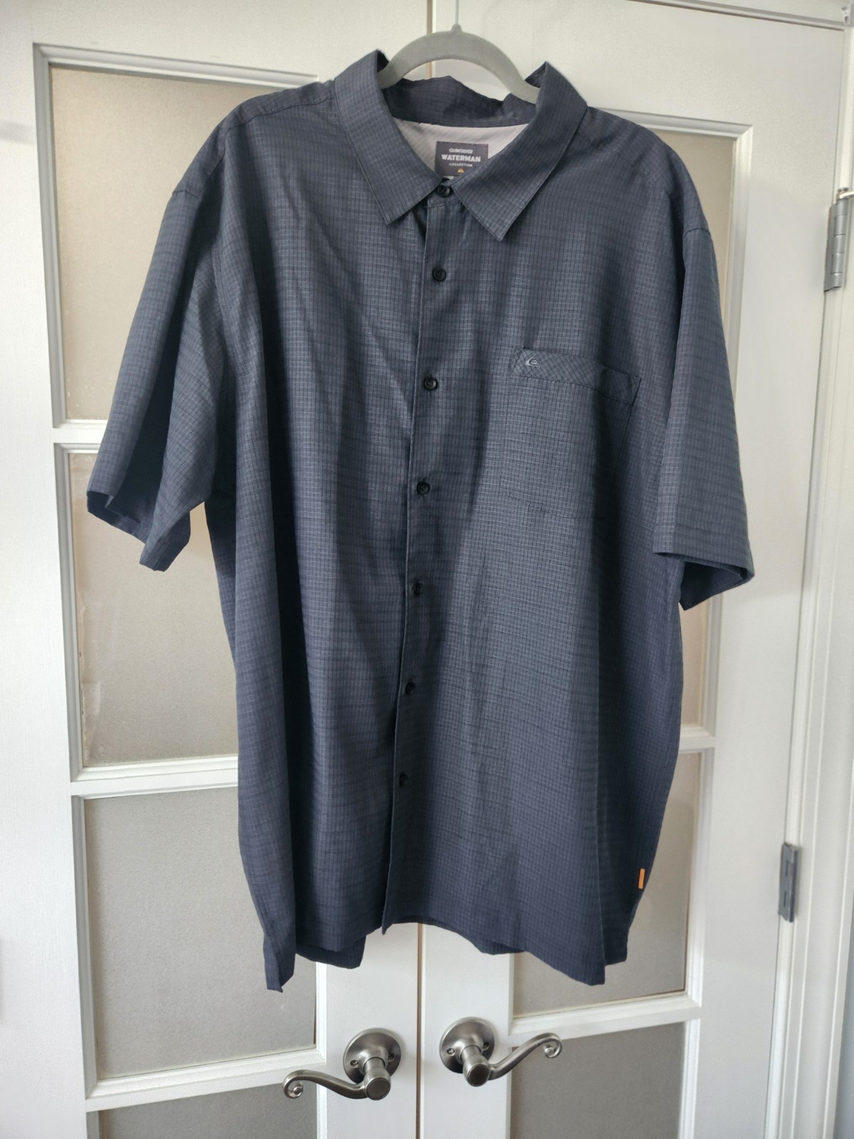 Quiksilver Waterman Collection Men\'s 3XL XXXL Short Sleeve Gray Button-Up Quiksilver Waterman Collection Men\'s 3XL XXXL Short Sleeve Gray Button-Up