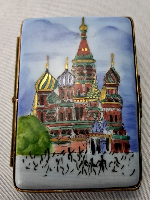 Vintage Limoges France Peint Main Trinket Box Red Square Moscow Postcard Vintage Limoges France Peint Main Trinket Box Red Square Moscow Postcard