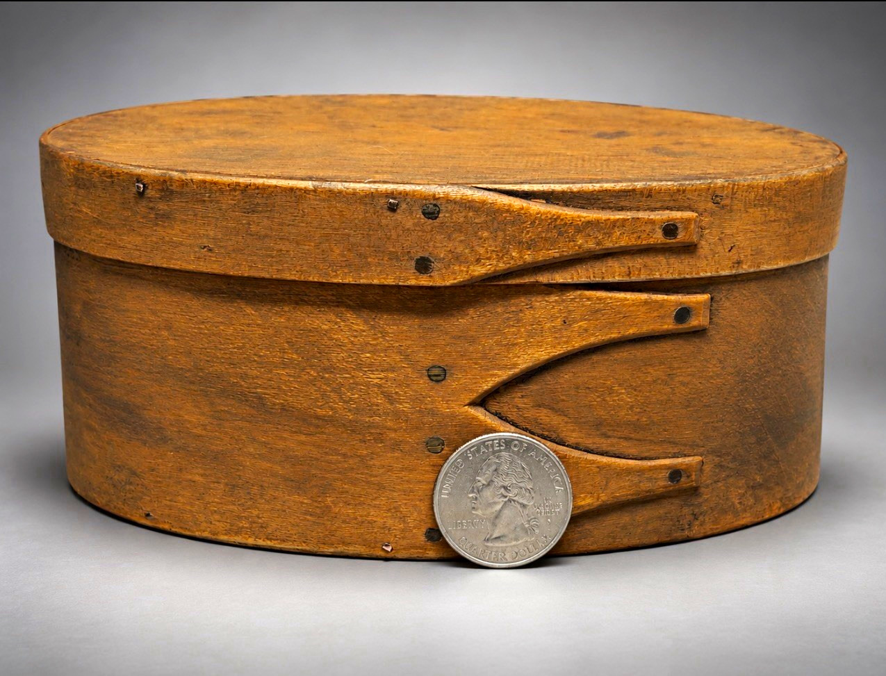 Early Antique 19th C Shaker Oval Pantry Box Mustard Paint 
