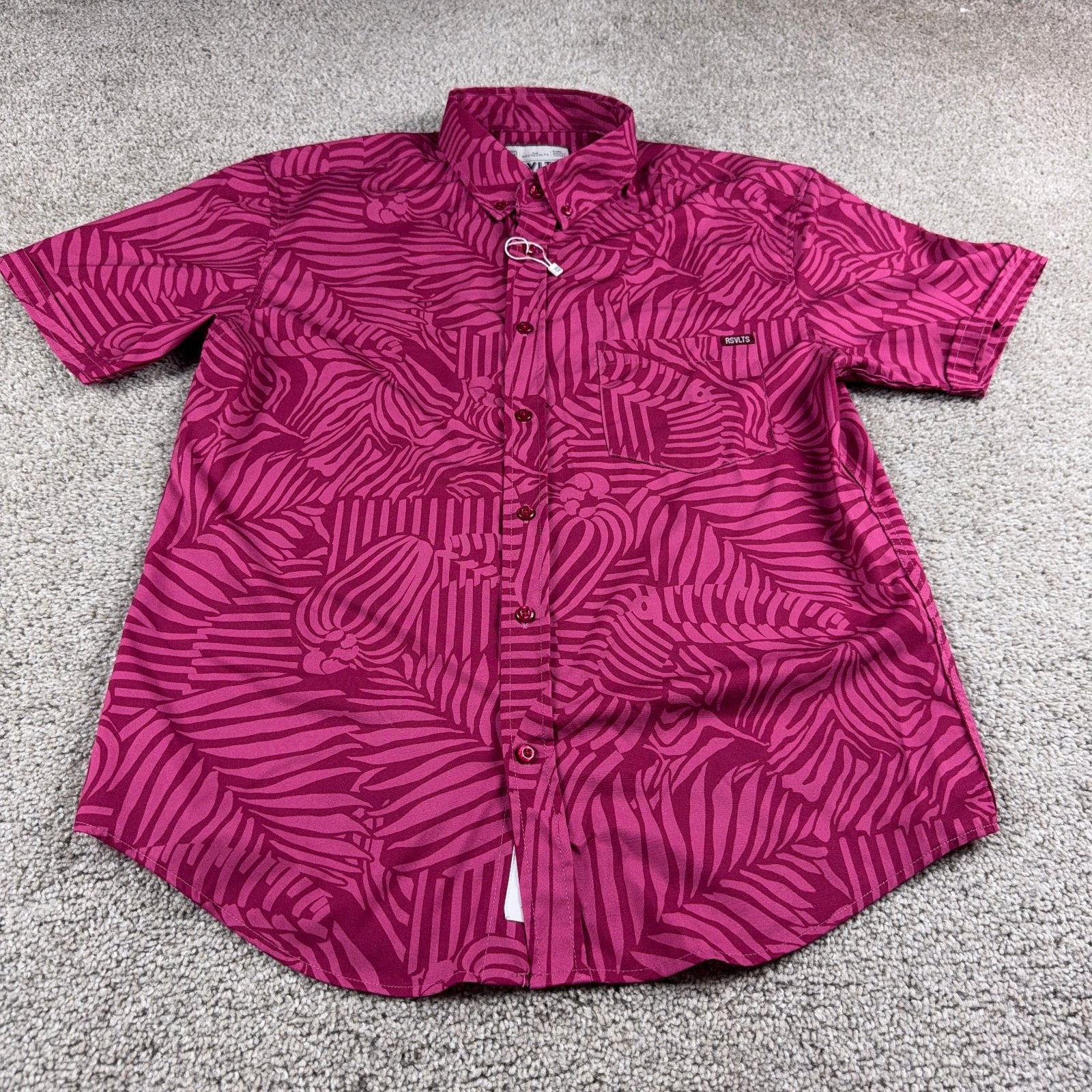 RSVLTS Shirt Mens Medium Pink Kunuflex Button Up Toucan Stretch Beach Casual