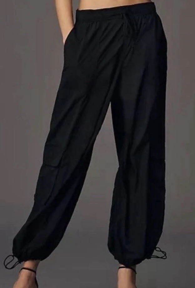 NWOT Daily Practice Anthropologie MEDIUM Black Base Jump Parachute Pants 1
