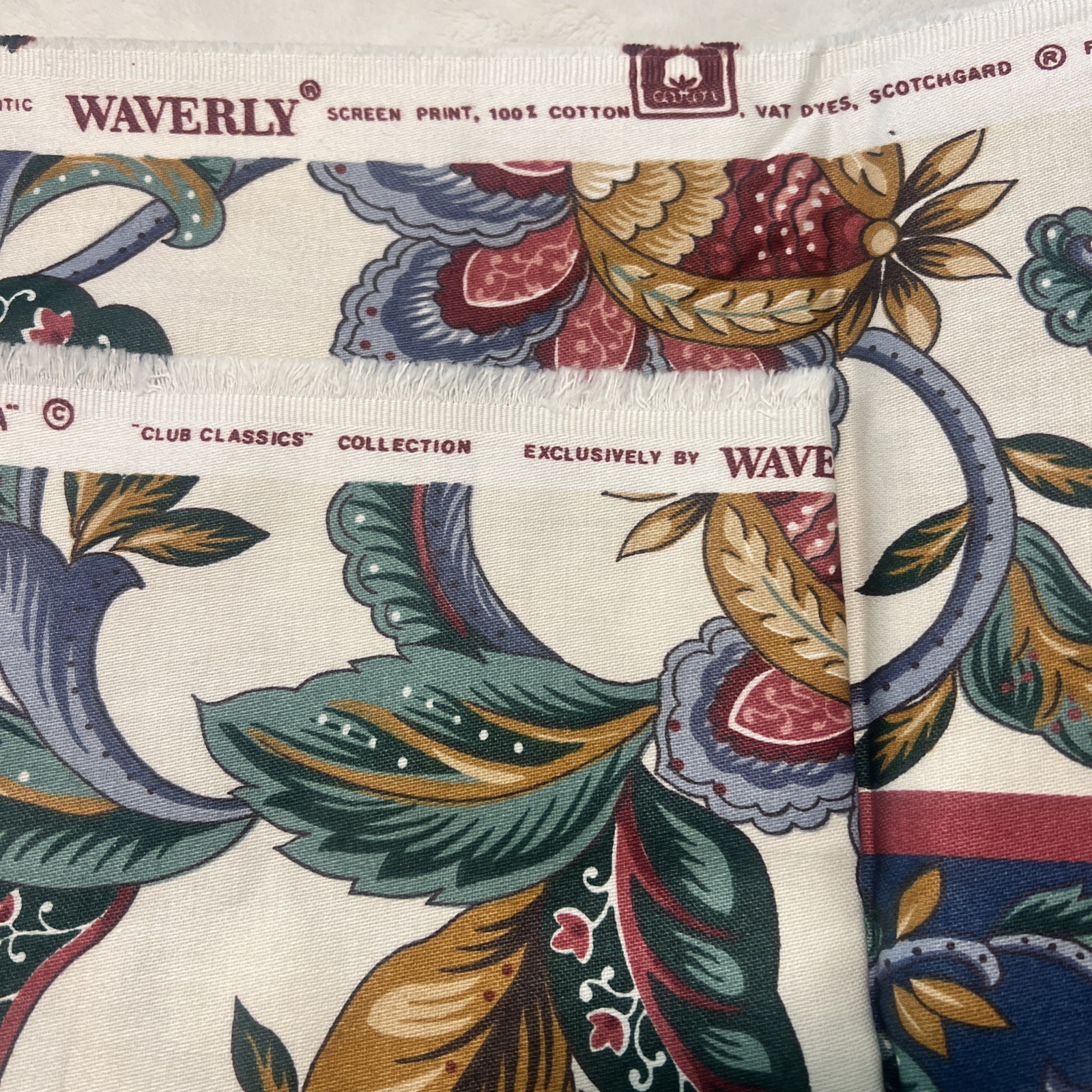 Vtg Waverly Augusta Fabric Lot 100% Cotton Jacobean Floral Screen Print Remnants