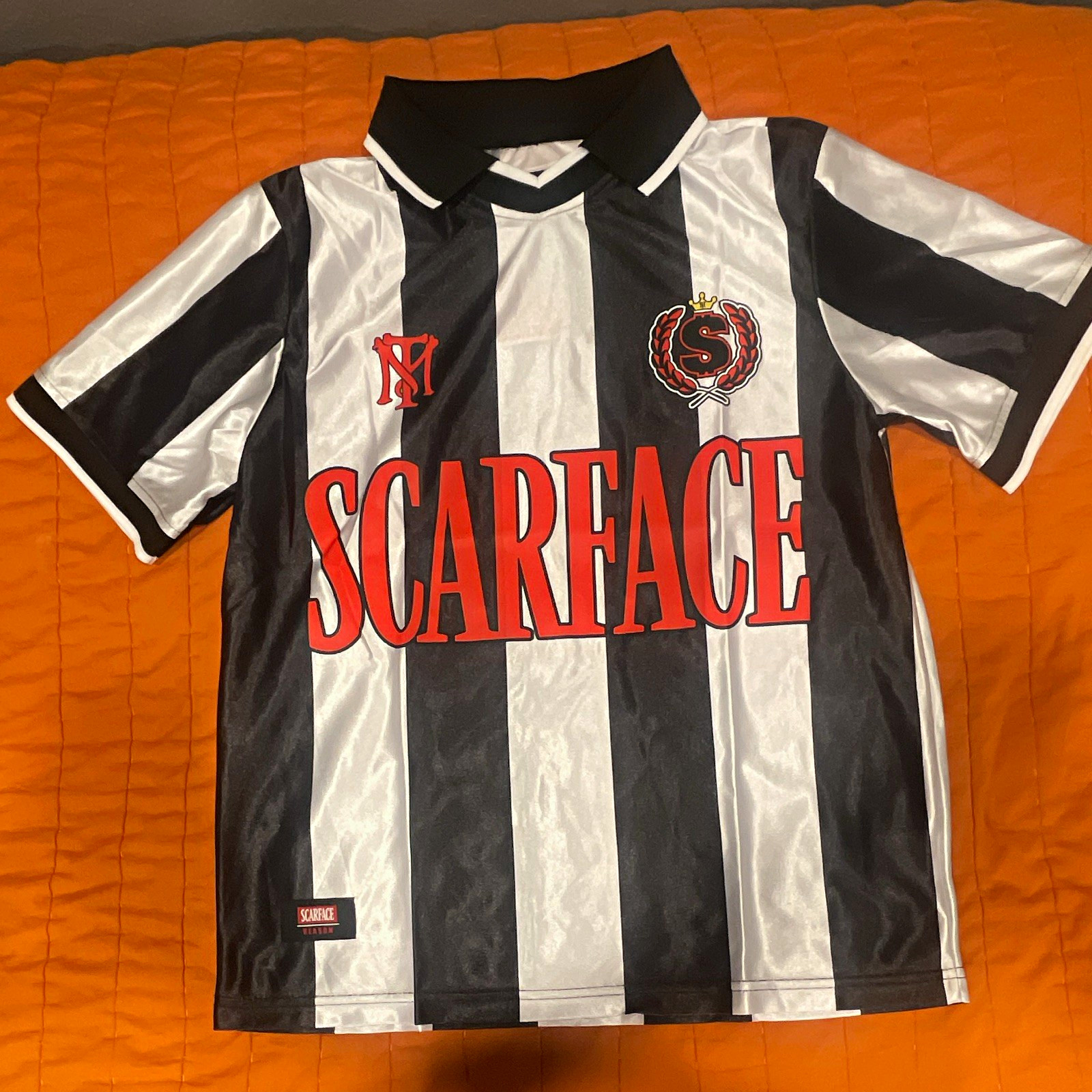 Reason Scarface Black/White Striped Short Sleeve Polyester Jersey Shirt S