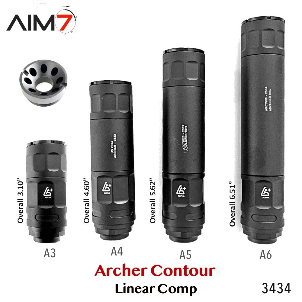 AIM7 ARCHER CONTOUR Linear Compensator Muzzle Brake 1/2x28 5/8x24 9mm 223