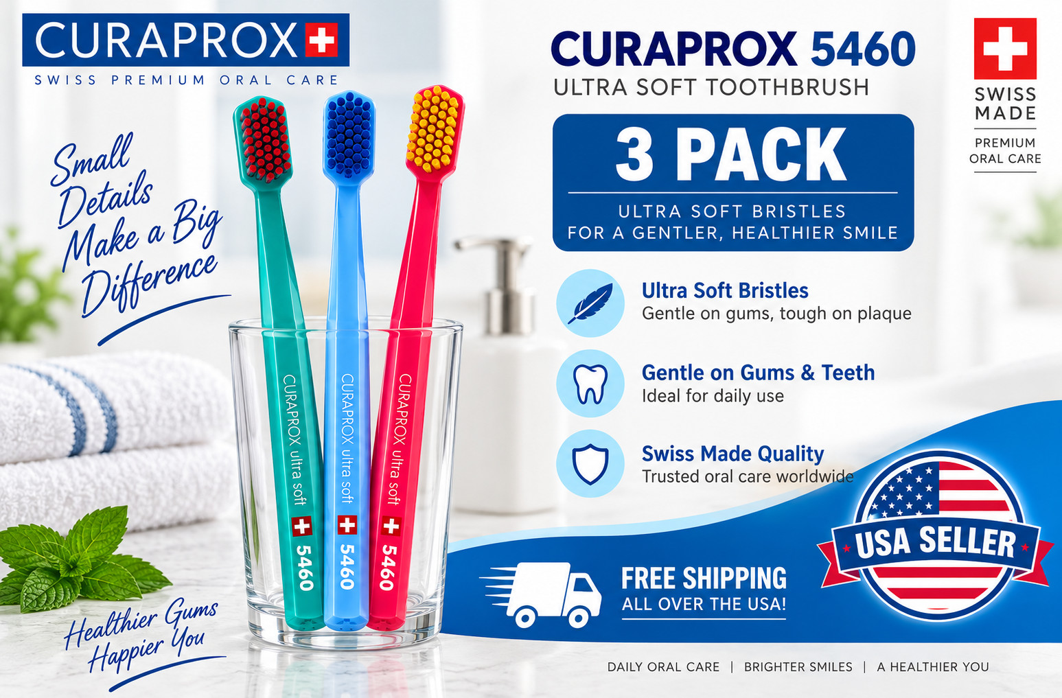 Cu-raprox CS 5460 Ultra Soft Toothbrush Genuine Swiss Dental Care - 3Count Cu-raprox CS 5460 Ultra Soft Toothbrush Genuine Swiss Dental Care - 3Count