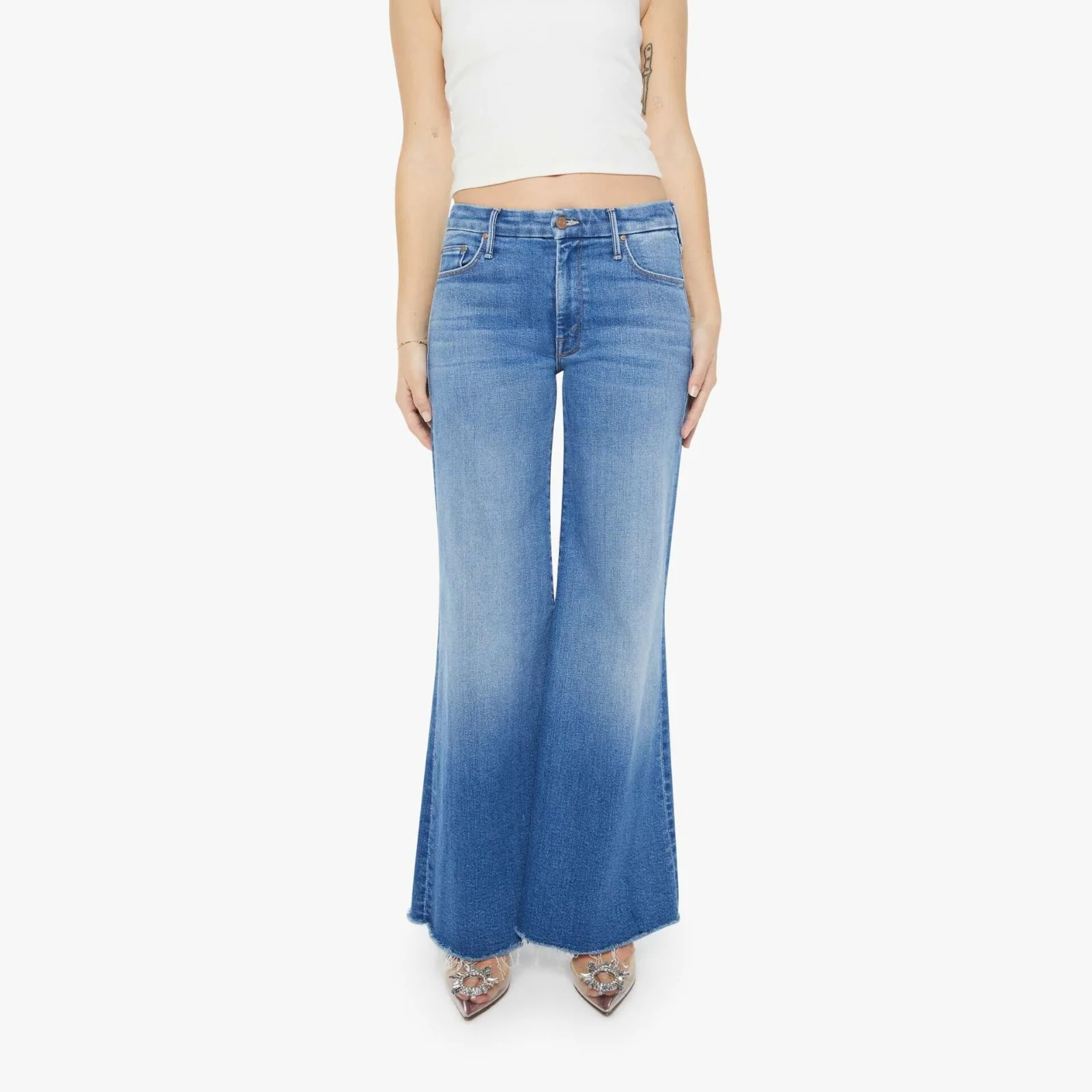 Mother Petites the Lil Roller Fray Wide Leg Jeans MSRP 258