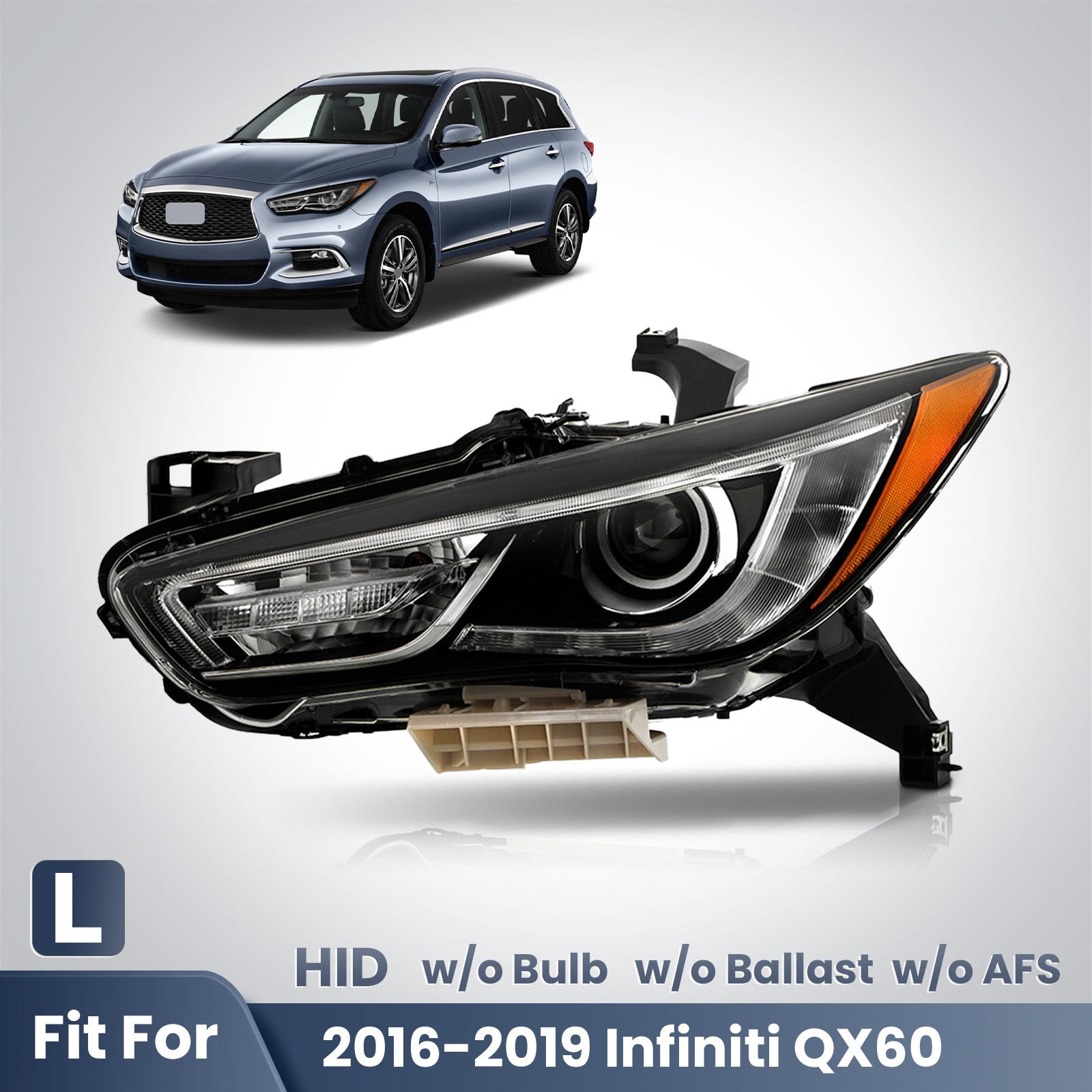 HID Headlight For 2016-2019 Infiniti QX60 w/o Bulb w/o AFS Driver Left Side