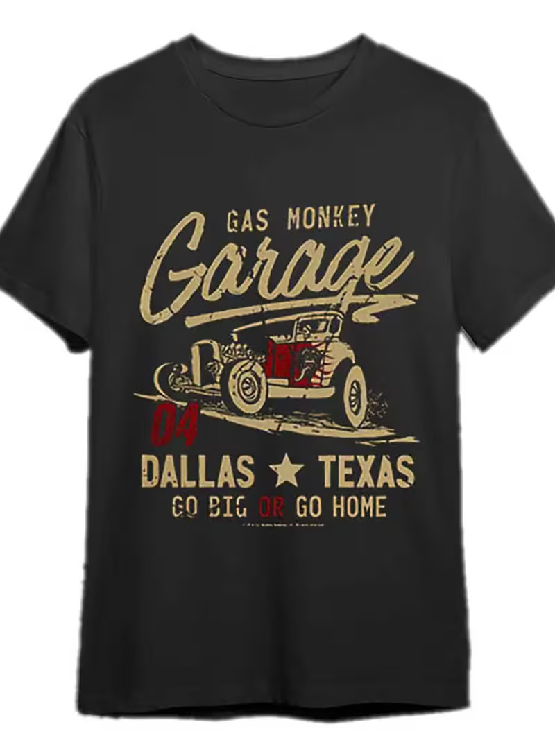 Men\'s Gas Monkey Garage Dallas Texas T-Shirt - Vintage Hot Rod Car & \'GO BIG OR