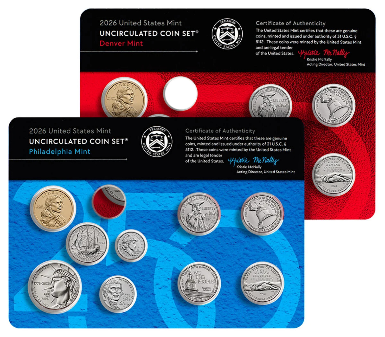 2026 P & D US Mint Uncirculated 18 Coin Set Semiquincentennial - No Pennies