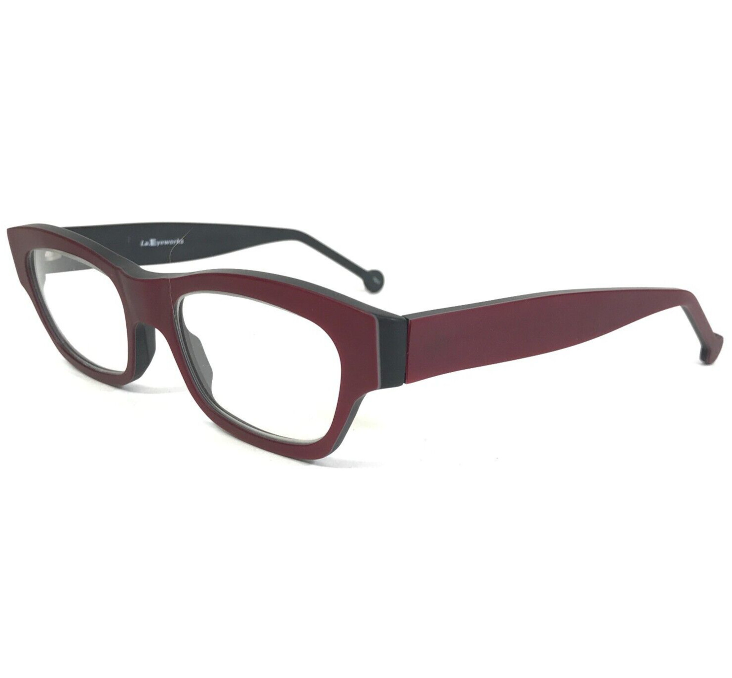Vintage la Eyeworks Eyeglasses Frames MILES 337M Black Burgundy Red 48-18-135 Vintage la Eyeworks Eyeglasses Frames MILES 337M Black Burgundy Red 48-18-135