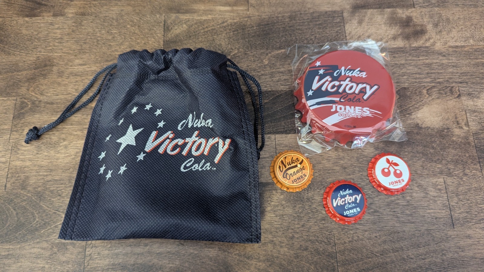 New Jones Soda x Fallout Victory Nuka Cola Bottle Cap Set Opener Magnet Bag New Jones Soda x Fallout Victory Nuka Cola Bottle Cap Set Opener Magnet Bag