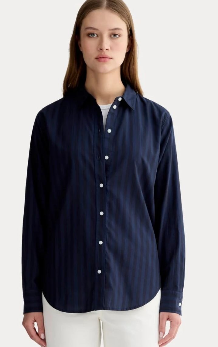 Everlane The Must-Have Silky Cotton Shirt Navy Black Size 00 NWT