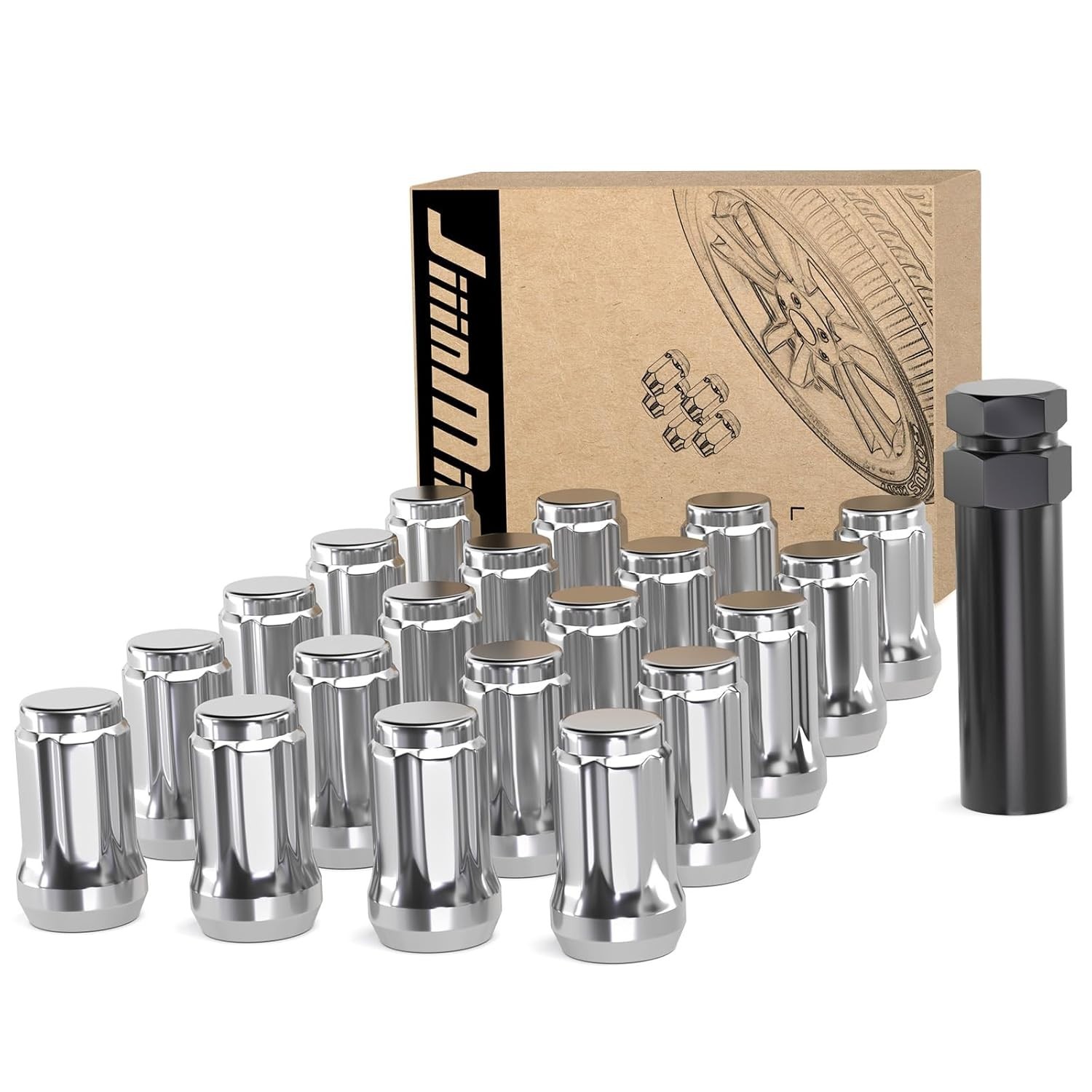  20PCS M12x1.5 Lug Nuts 6 Spline Tuner, Closed End M12X1.5 Spline Drive Chrome