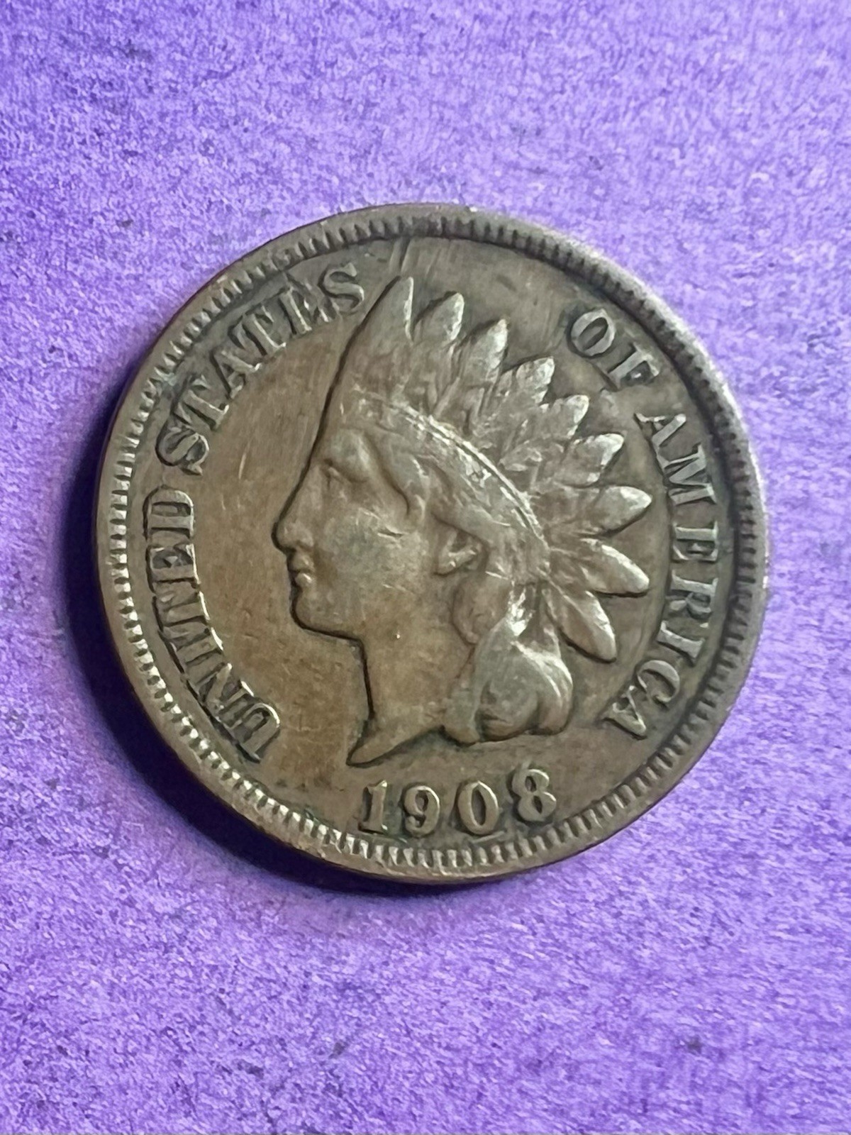 1908 Indian Head Cent Penny - Fine+ Condition - Mostly Full LIBERTY