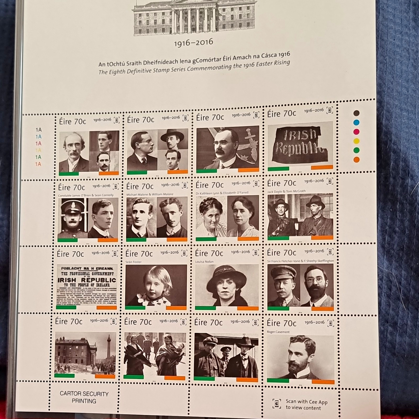 Ireland. Easter Rising 1916-2016 Centenary 2016 70c MNH Stamp Sheet 1A Ireland. Easter Rising 1916-2016 Centenary 2016 70c MNH Stamp Sheet 1A