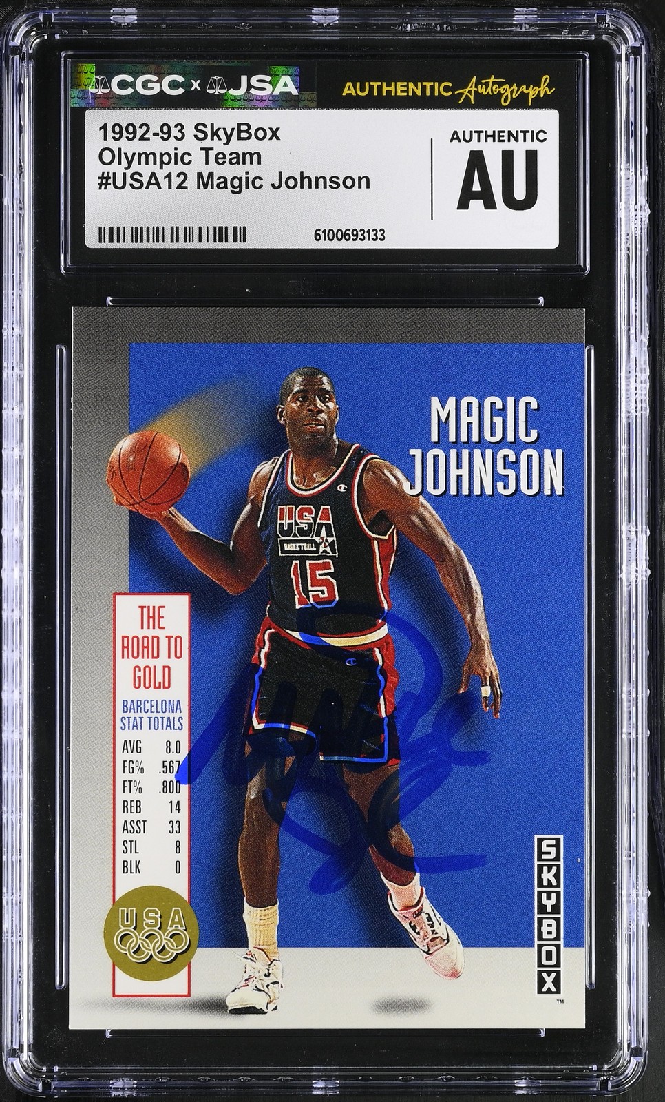 Magic Johnson 1992-93 Skybox Signed/Autographed Card #USA12 CGC x JSA BA206521 Magic Johnson 1992-93 Skybox Signed/Autographed Card #USA12 CGC x JSA BA206521