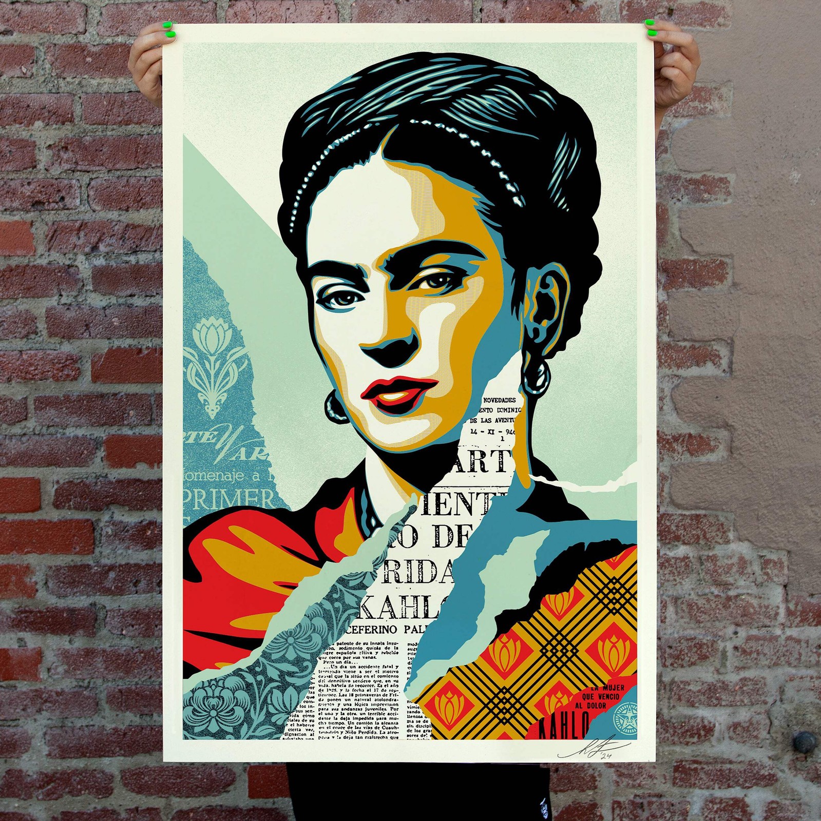 Shepard Fairey OBEY Frida Kahlo The Woman Who Defeated Pain 24x36 Signed Print