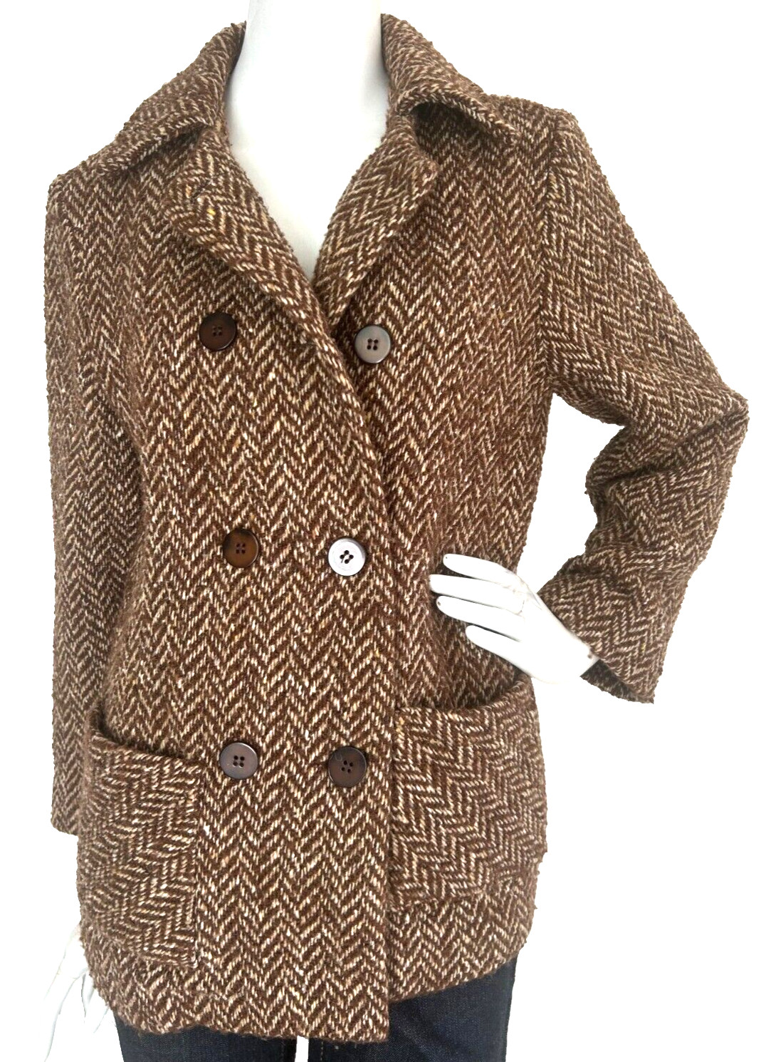 Vtg 90s Boyne Valley Weavers Ireland Herringbone Tweed Coat Small Grandpacore