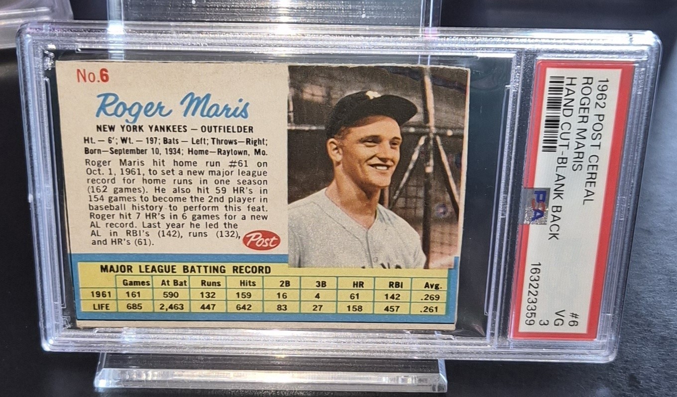 1962 Post Cereal Roger Maris #6 Hand Cut Blank Back PSA 3 💥💥